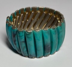 Vintage 50s Accordion Aqua Marbled Lucite Segment Expansion Cuff Bracelet