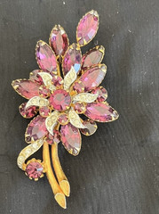 Vintage Julianna Brooch Purple/Pink Rhinestone Layered Floral Brooch 1950’s D E