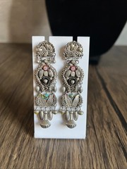 Vtg Ayala Bar Silver Tone Post Chandelier Drop Earrings 3″ Boho Artisan Israeli