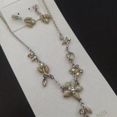 Vintage Gold Orange Necklace Victorian Chandelier Signed VCLM Crystals Cocktail