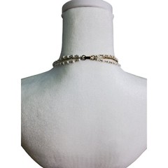 vintage gold tone links with tiny white glass beads accent 3 strand necklace