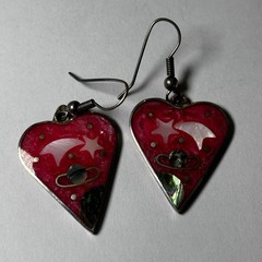 Vintage Alpaca Mexico Earrings Cosmic Heart Stars Pink Jewelry