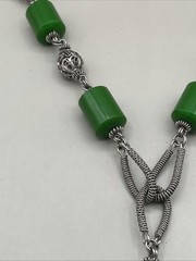Vintage Handmade Green Beaded Boho Ethnic Necklace Africa Artisan Jewelry Bells