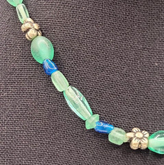 Artisan Ocean Blue Color Glass Beaded Choker Necklace Sea Colors 16 Inch