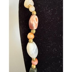 Vintage Beggars Bead Necklace 34″ Opera Long Polished Stones Colorful Heavy