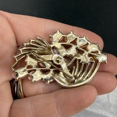 Vintage Thermoset Brooch Pink Moon Glow Gold Tone Spring Summer