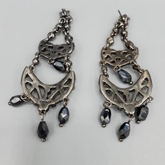 Monet Gun Metal Black Grey Faux Hematite Crystal Chandelier Post Earrings