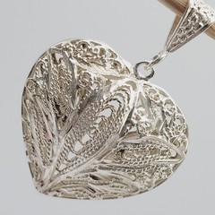 Heart Open Metal Southwestern Style Silver Plated Filigree Puffy Puffed Pendant