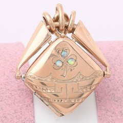 Antique Victorian Clover Fire Opal Spinner Rose Gold Filled Pendant Locket