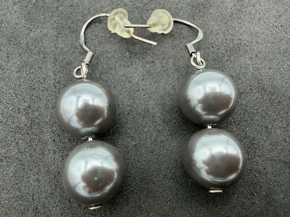 6.32g Vintage Sterling Silver 925 Double Bead Dangle Drop Earrings M