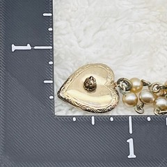 Vintage Charm Bracelet Heart Locket Opens Faux Pearls Fits 6.75″ Wrist