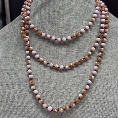 Vintage Necklace Opera Length 60 Inches Faceted Lilac Golden Pink Glass Beads