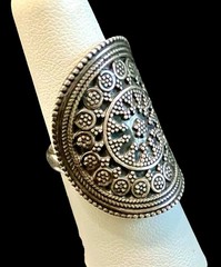 Vintage Sterling Silver Large Boho Ethnic Tribal Shield Statement Ring Size 6.5