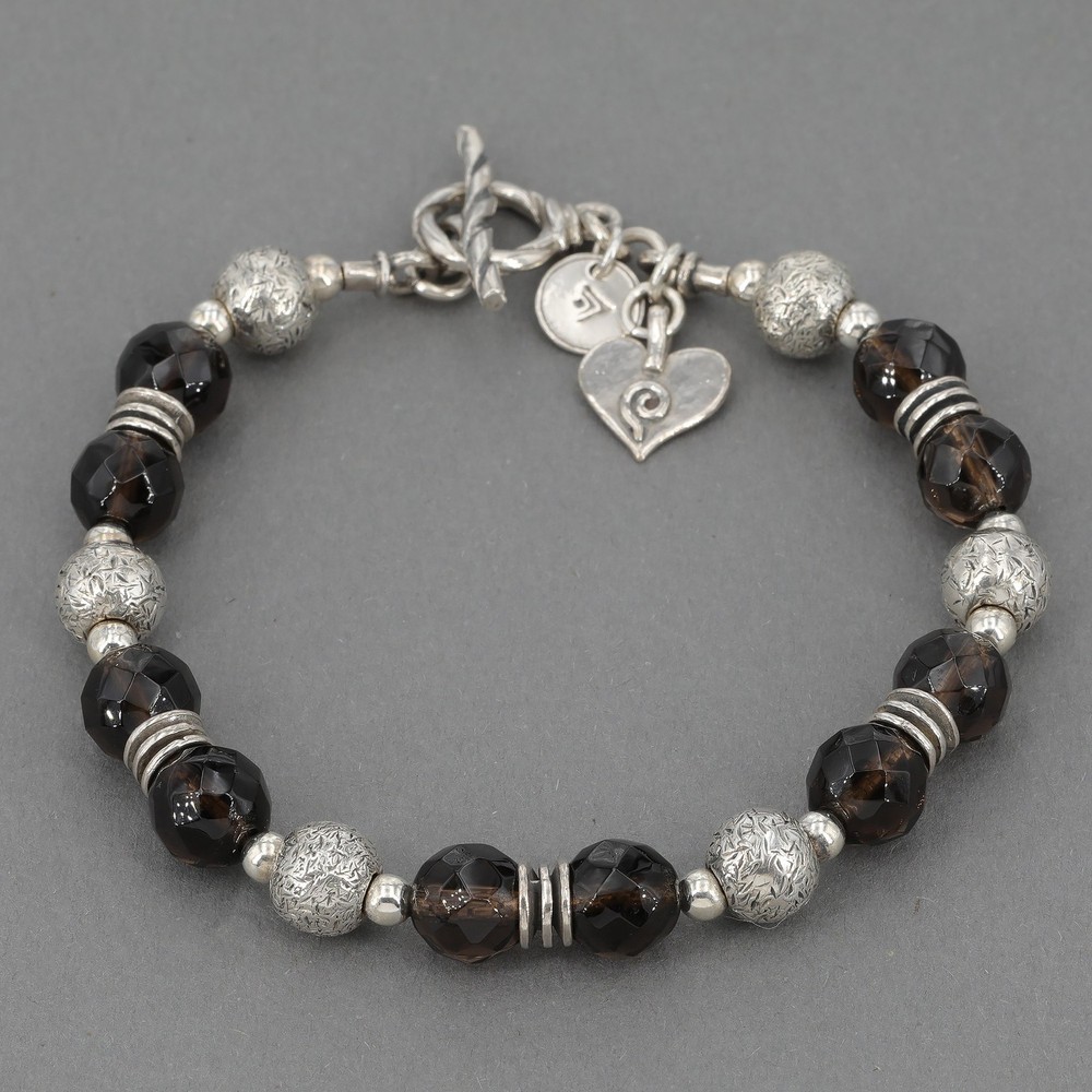 Vintage Silpada Chunky Sterling Silver Smoky Quartz Bead Toggle Bracelet B1039