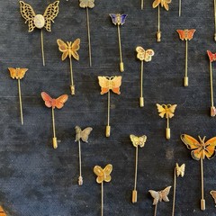 Huge Lot Vintage Jewelry Mixed Media ALL BUTTERFLIES Stick Pins Enamel Cloisonné