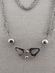 1960s silver tone multi chains ball beads open triangle design accents necklace