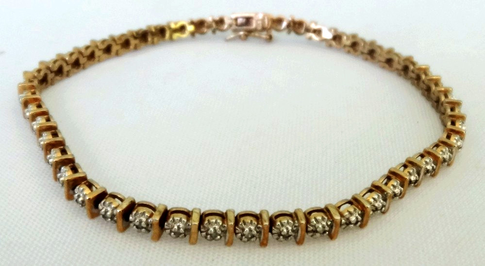 Vintage Vermeil Gold on 925 Sterling Silver Ross Simons Crystals Tennis Bracelet