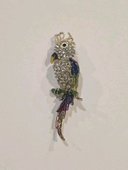 Rhinestone Cockatoo Parrot Bird Brooch Pin Crystal Rainbow Enamel Tropical Bird