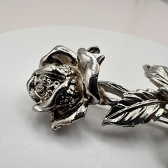 Vintage Rose Flower Brooch Silver Tone Romantic Cottagecore Garden Floral