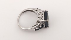 Vintage Sterling Silver Ring Black Tourmaline Gold Matrix Filigree STS Size 6.75