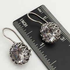 Vintage Sterling Silver Fancy Bezel 14mm CZ Dangle Earrings Marked 925 9g #68