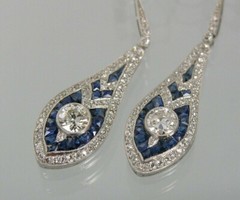Milgrain Art Deco Drop Earrings 2.5 Ct Simulated Diamond 14K White Gold Plated