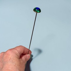 Antique Victorian Peacock Eye Glass Hat Pin Blue Green Foil Art Nouveau 8 inch