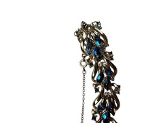 Vintage Coro Aurora Borealis Rhinestone Leaf Bracelet Gold Tone