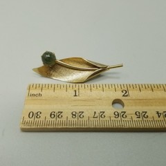 Vintage Bell Trading Karat Clad Leaf Shape Brooch Green Stone Lapel Pin