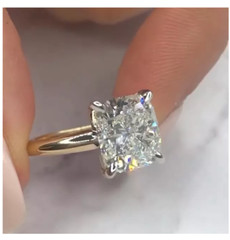 3.00 CT Cushion Cut Moissanite Solitaire Engagement Ring 14K Yellow Gold Filled