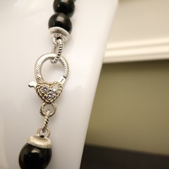 Judith Ripka necklace black onyx sterling silver 925 clasp DMQ signed 20 in