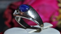 10k w/gold sz 10 ring 2.19c blue star lab created sapphire natural diamond 5.85g