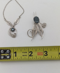 Vintage Sorrento Sterling Silver Hematite Filigree Necklace and Brooch Set