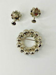 Vintage Dark Blue and Clear Circular Brooch and Earring set