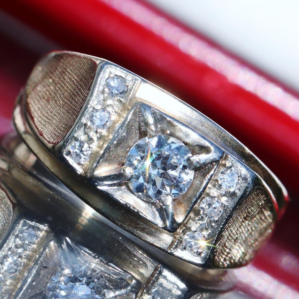 14k yellow gold ring 0.76ct diamond sz 9.25 handmade 1920’s antique 7.6gr N2389A