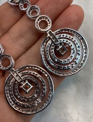 Vintage JJJ Signed Circle Sterling Silver CZ Champagne Drop Dangle Earrings