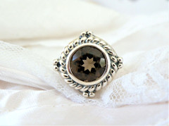 Sterling Silver 925 Heated Smoky Quartz Etruscan Style Chunky Ring Size 6
