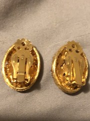 Vintage Mid Century Pink AB Crystal Oval Cluster Earrings Filigree Gold