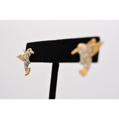 Vintage Hummingbird Earrings Stud Rhinestone Crystal Pave Gold Tone 1990s BinAZ