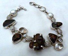 STARBORN FIRE AGATE PEARL CHAMPAGNE WHITE TOPAZ STERLING SILVER BRACELET NEW