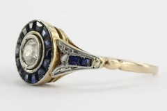 Vintage Art Deco Lab Created Diamond & Sapphire Engagement 925 Silver Gift Ring
