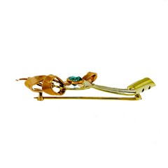 Retro Art Deco 1935 Pink Green Gold 14k Swirl Pin 1.00ct Blue Zircon