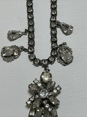 VTG Art Deco Clear Rhinestone Choker Necklace in Silver Tone Prong Settings