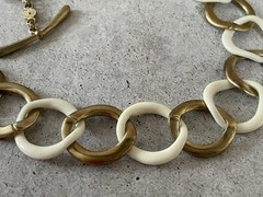 Vintage Monet Gold White Link Necklace Chunky Statement Chain Retro Modern