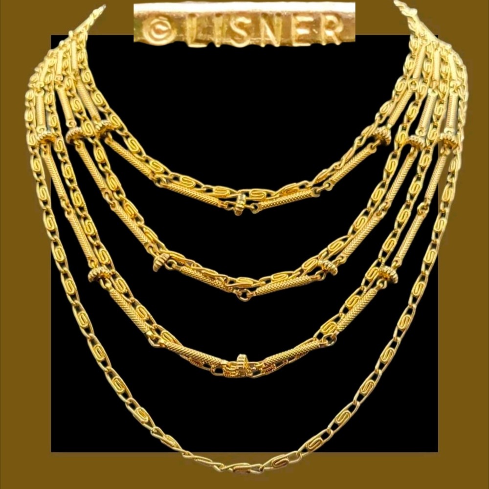 Vintage LISNER 7-Strand Link Necklace GOLDTONE 14-17″ BOHO CHIC Cocktail GYPSY