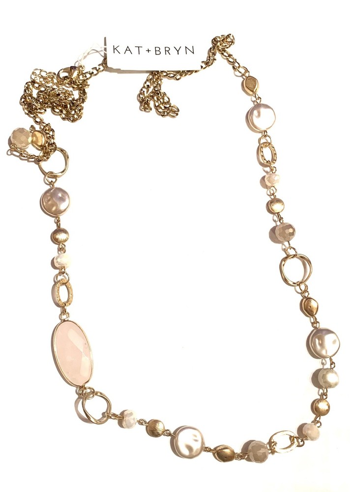 NWT Vintage KAT + BRYN Gold Tone Necklace W Gemstones Slide Floating Charms