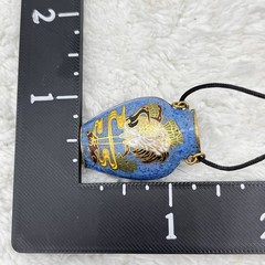 Vintage Cloisonne Urn Necklace Blue Crane Bird Enamel Pendant Chinese Export 26″