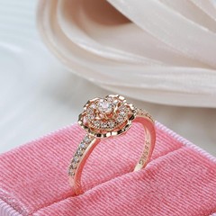Vintage 585 Rose Gold Zircon Rose Flower Ring Women Crystal Wedding Jewelry Gift