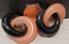 Vintage costume jewelry clip on BLACK & PINK EARRINGS NEW OLD STOCK 1970s 1980s