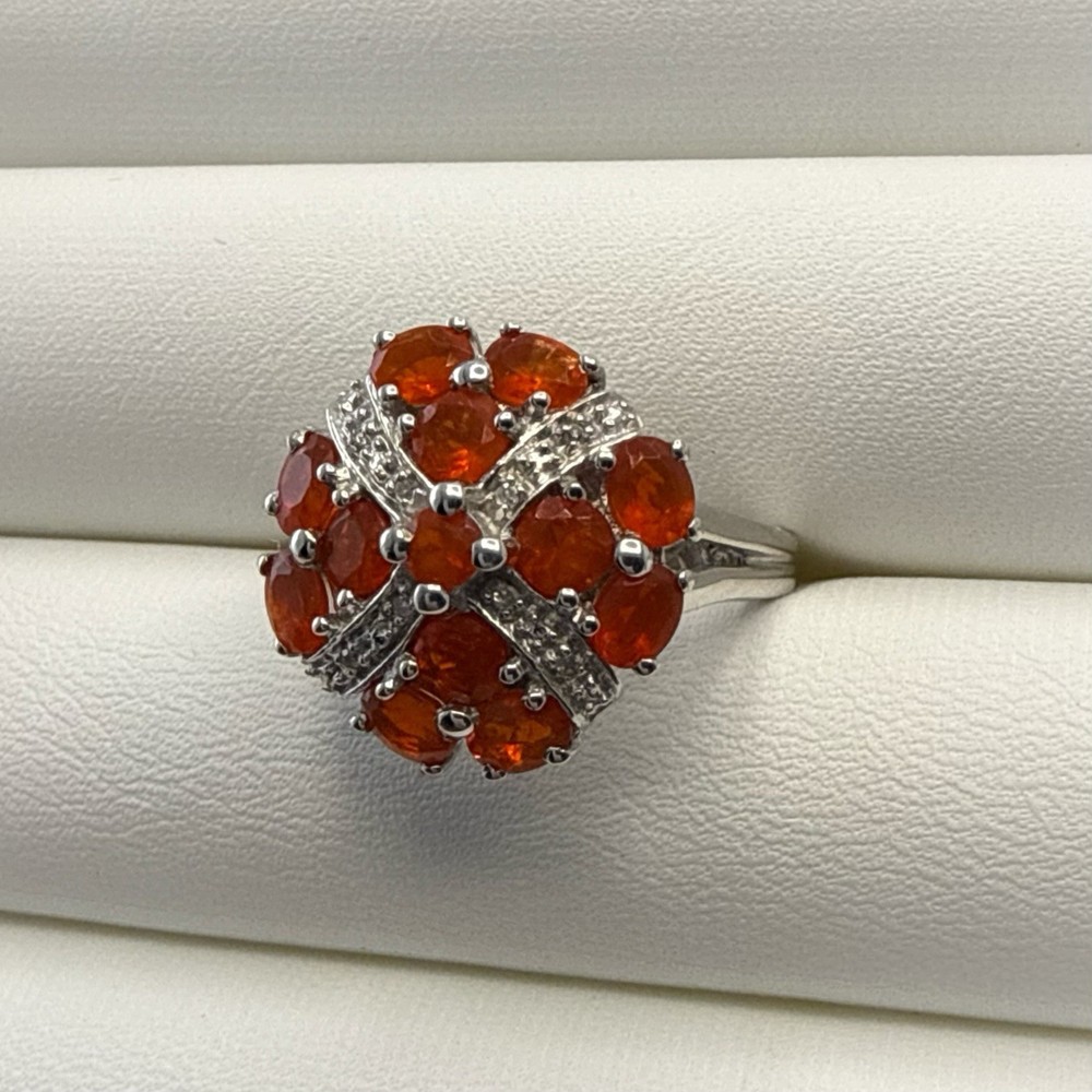 Chuck Clemency Ring Orange Gemstone Sterling Silver STS 8.25 Cluster QVC 925